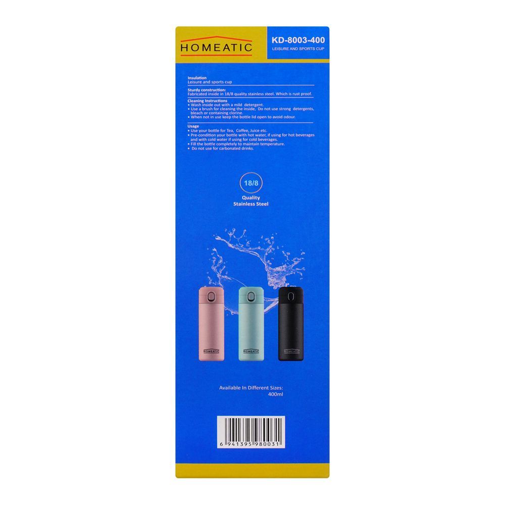 Homeatic Stainless Steel Water Bottle 400ml Green at Zubaidas Best Online Homestore in Pakistan