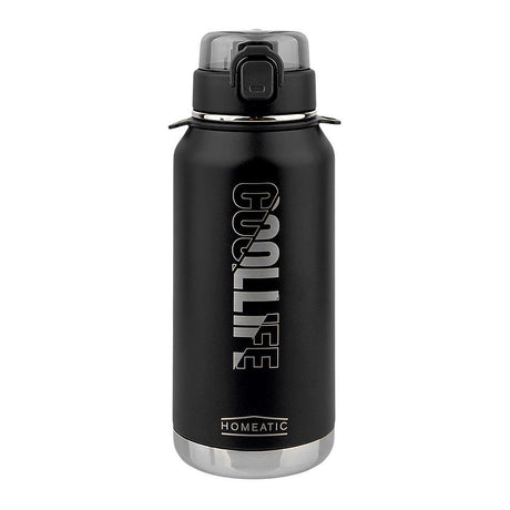 Homeatic Vaccum Flask- Black Steel Water Bottle 1100ML at Zubaidas Homestore