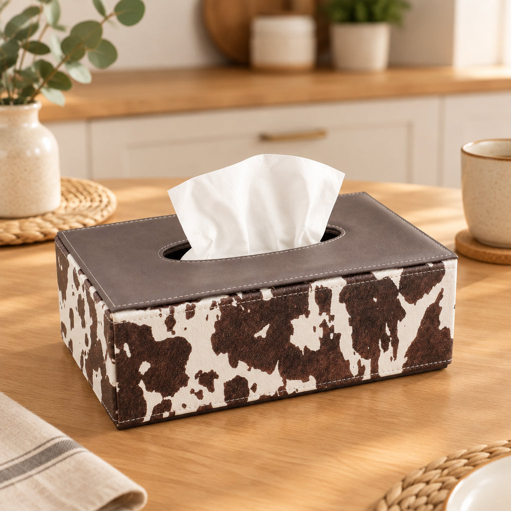 Homey Cowhide Print Leather Tissue Box at Zubaidas Homestore 