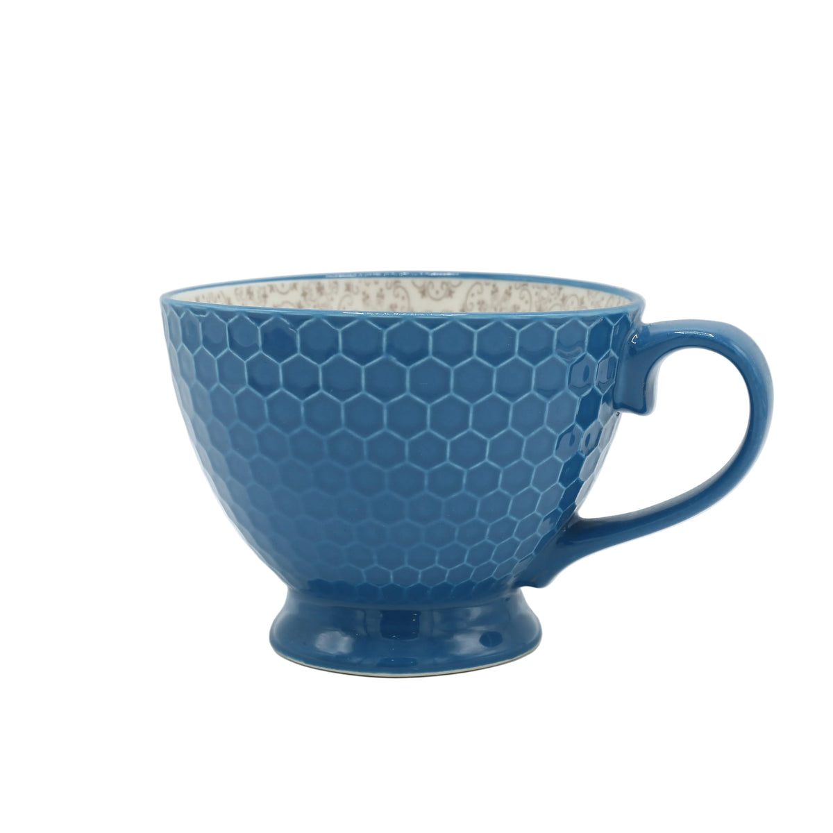 Honeycomb Pattern Ceramic Tea Cup Blue 350ml Zubaidas Homestore Pakistan