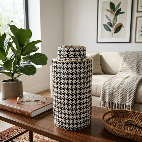 Houndstooth Ceramic Vase Jar Black and White at Zubaidas Homestore Best for Home Shopping
