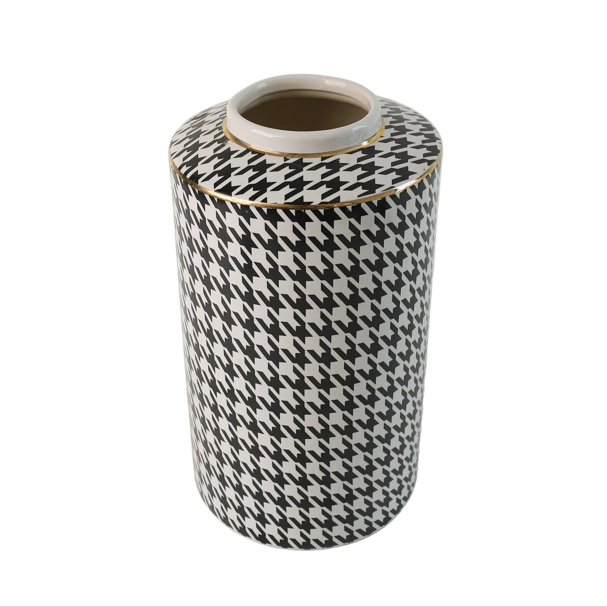 Houndstooth Ceramic Vase Jar Black and White at Zubaidas Homestore Online Pakistan
