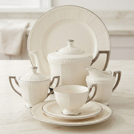 Imperial Beaded Bone China Tea Set 24 Pieces at Zubaidas Homestore