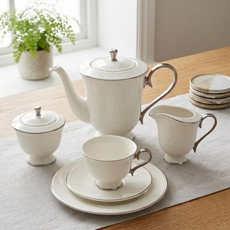 Imperial Bone China Tea Set 24 Pieces Silver Trim at Zubaidas Homestore 