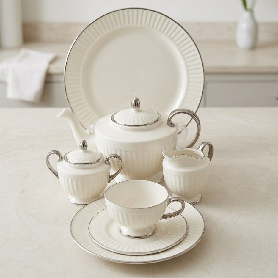 Imperial Fluted Bone China Tea Set 24 Pieces at Zubaidas Homestore