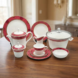 John Wood Red and Gold Patterned Dinner Set 61 Pieces at Zubaidas Homestore