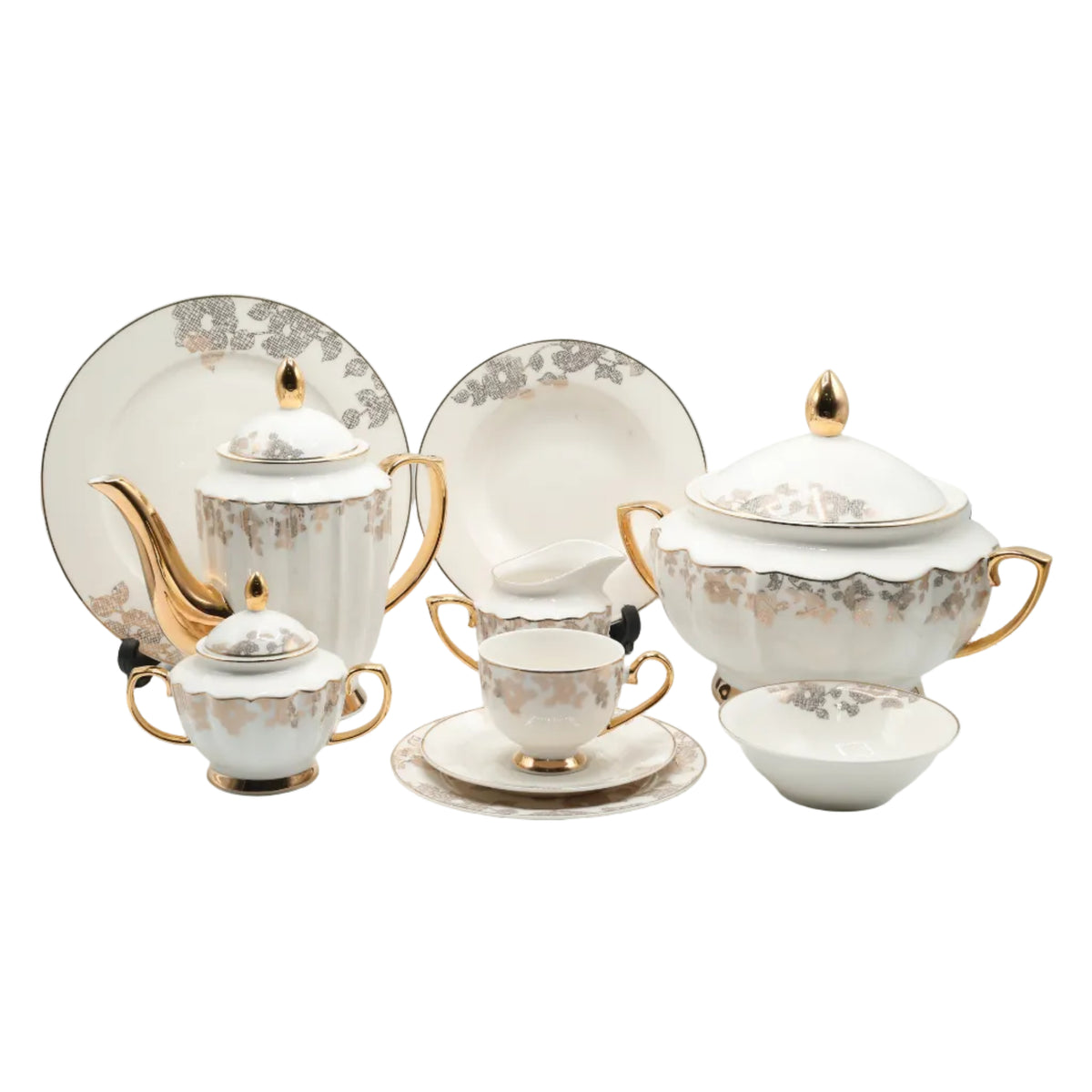 Johnson Bros White and Gold Floral Dinner Set 65 Pieces at Zubaidas Homestore 