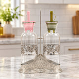 Kitchen Dining Table Oil and Vinegar Cruet Bottles with Stand at Zubaidas Homestore