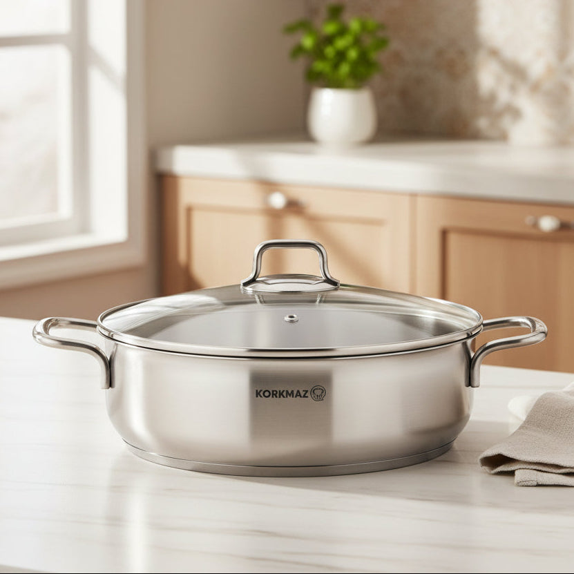 Korkmaz Perla Stainless Steel Casserole Pot 26cm at Zubaidas Homestore 