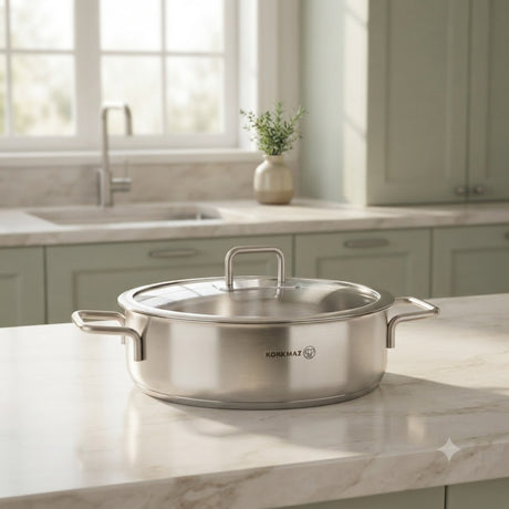 Korkmaz Stella Stainless Steel Low Casserole Pot 24cm at Zubaidas Homestore. Online Pakistan
