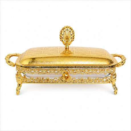Large Rectangular Serving Dish With Gold Stand at Zubaidas Homestore Pakistan