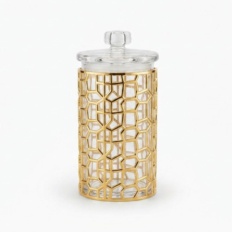 Large Round Brick Pattern Acrylic Jar With Gold Trim at Zubaidas Homestore