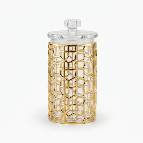 Large Round Brick Pattern Acrylic Jar With Gold Trim at Zubaidas Homestore