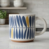 Leaf Pattern Ceramic Coffee Mug Blue And Yellow 470ml at Zubaidas Homestore 