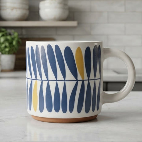 Leaf Pattern Ceramic Coffee Mug Blue And Yellow 470ml at Zubaidas Homestore 