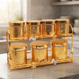 Luxury Canister 7 Pieces Set Golden with 2 Tier Rack at Zubaidas Homestore 