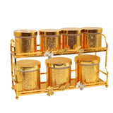 Luxury Canister 7 Pieces Set Golden with 2 Tier Rack at Zubaidas Homestore Pakistan