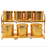 Luxury Canister 7 Pieces Set Golden with 2 Tier Rack at Zubaidas Homestore. Best Online Homestore in Pakistan
