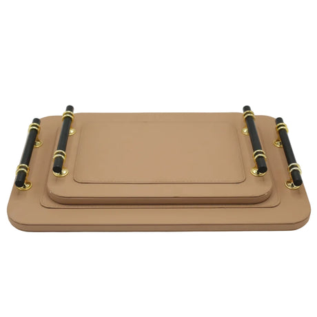 Luxury Faux Leather Serving Tray with Black Handle 2 Pieces Set at Zubaidas Homestore Pakistan