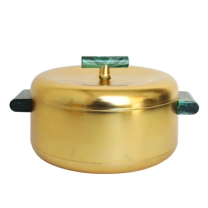 Luxury Gold Finish 3 Piece Hot Pot Set With Green Marble Handles at Zubaidas Homestore Best for Home Shopping