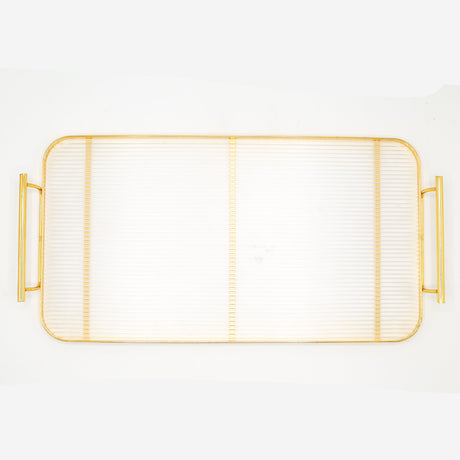 Luxury Rectangle Ribbed Glass Serving Tray with Handle at Zubaidas Homestore Pakistan