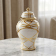 Luxury White and Gold Geometric Ceramic Candy Jar at Zubaidas Homestore