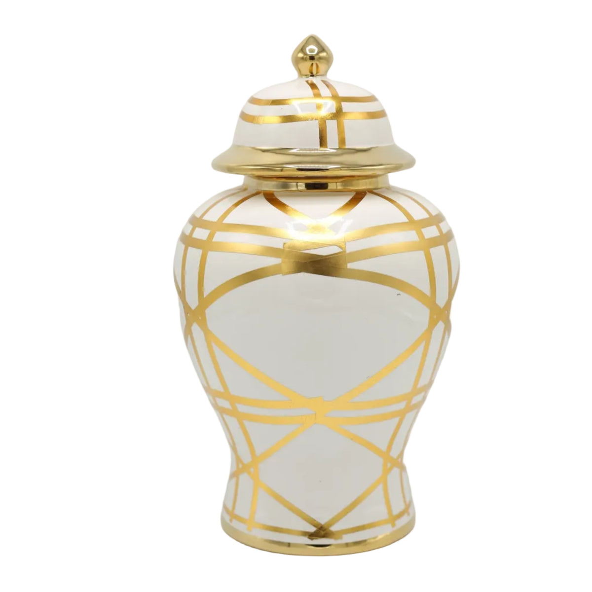 Luxury White and Gold Geometric Ceramic Candy Jar at Zubaidas Homestore Pakistan