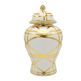 Luxury White and Gold Geometric Ceramic Candy Jar at Zubaidas Homestore Pakistan