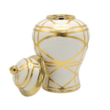 Luxury White and Gold Geometric Ceramic Candy Jar at Zubaidas Homestore - House of Largest Collection Of Decorative Jars In Pakistan