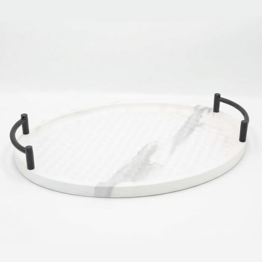 Marble Pattern Oval Serving Tray 2 Pieces Set White at Zubaidas Homestore Pakistan
