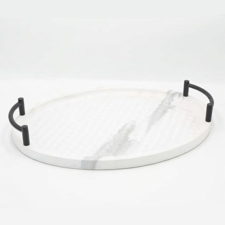 Marble Pattern Oval Serving Tray 2 Pieces Set White at Zubaidas Homestore Pakistan