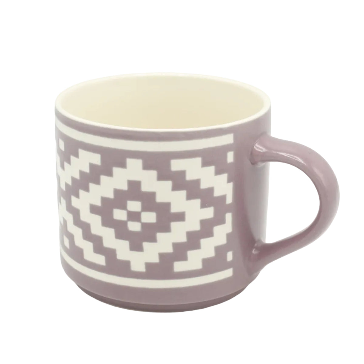 Mauve Geometric Ceramic Mug With White Pattern 400ml at Zubaidas Homestore Pakistan