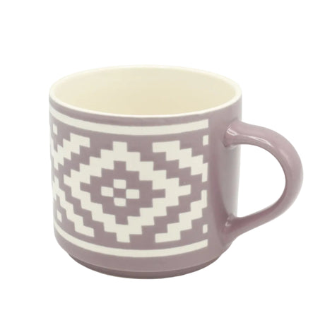 Mauve Geometric Ceramic Mug With White Pattern 400ml at Zubaidas Homestore Pakistan