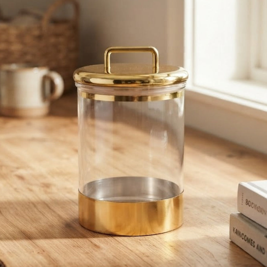Medium Acrylic Jar With Metallic Gold Base at Zubaidas Homestore Pakistan