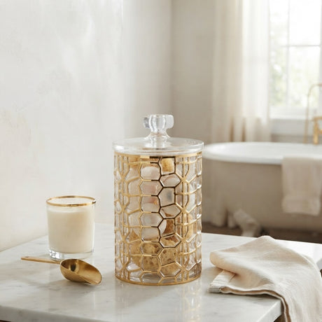 Medium Round Brick Pattern Acrylic Jar With Gold Trim at Zubaidas Homestore Pakistan