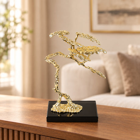 Miniature Golden Metal Bonsai Tree Sculpture Mounted at Zubaidas Homestore