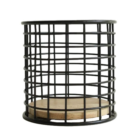 Minimalist Round Black Spoon Holder With Wood Base at Zubaidas Homestore Pakistan