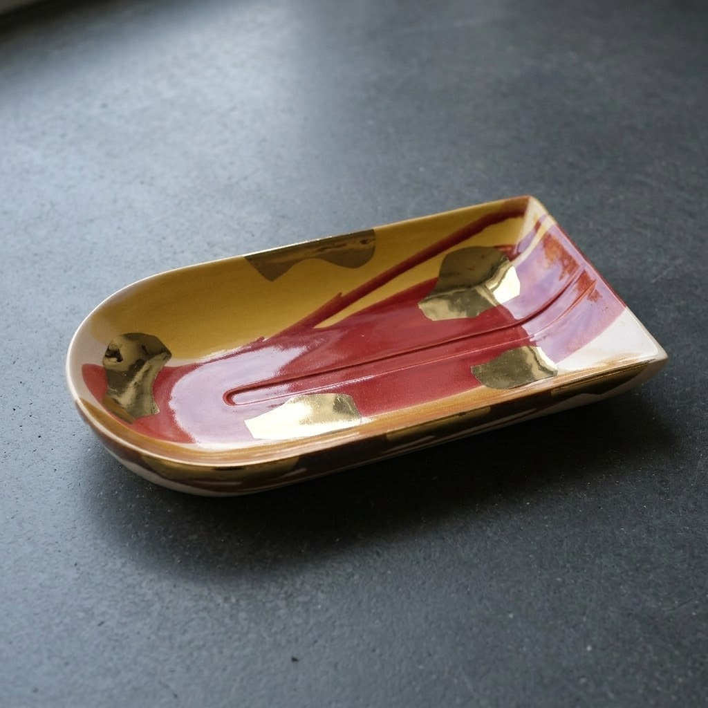 Modern Abstract Ceramic Tray with Gold Accents at Zubaidas Homestore