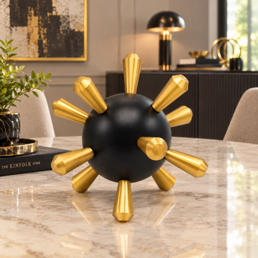 Modern Black and Gold Starburst Table Accent Sphere Decor at Zubaidas Homestore