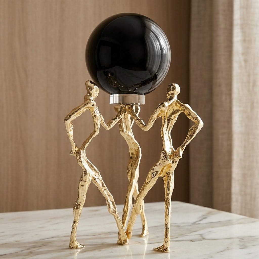 Modern Black Sphere Decor with Metallic Human Stand at Zubaidas Homestore