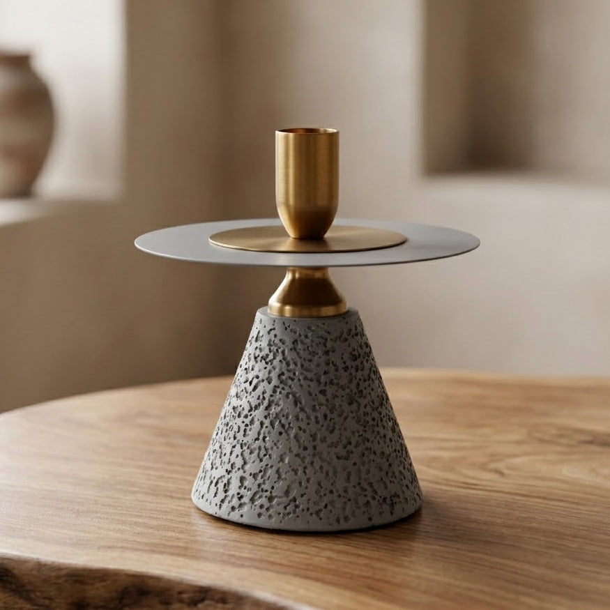 Modern Conical Textured Metal Candle Stand Grey at Zubaidas Homestore