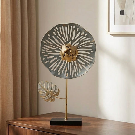 Modern Metal Floral Sculpture Table Accent at Zubaidas Homestore