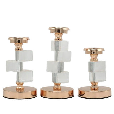 Modern Rose Gold Metal Candle Holder 3 Pieces Set at Zubaidas Homestore Pakistan