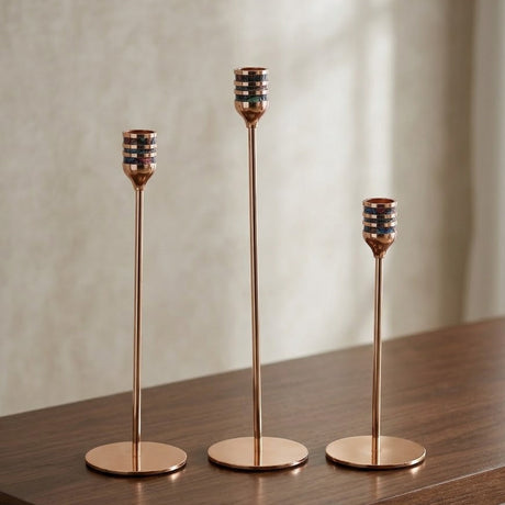 Modern Rose Gold Taper Candle Holder 3 Pieces Set at Zubaidas Homestore