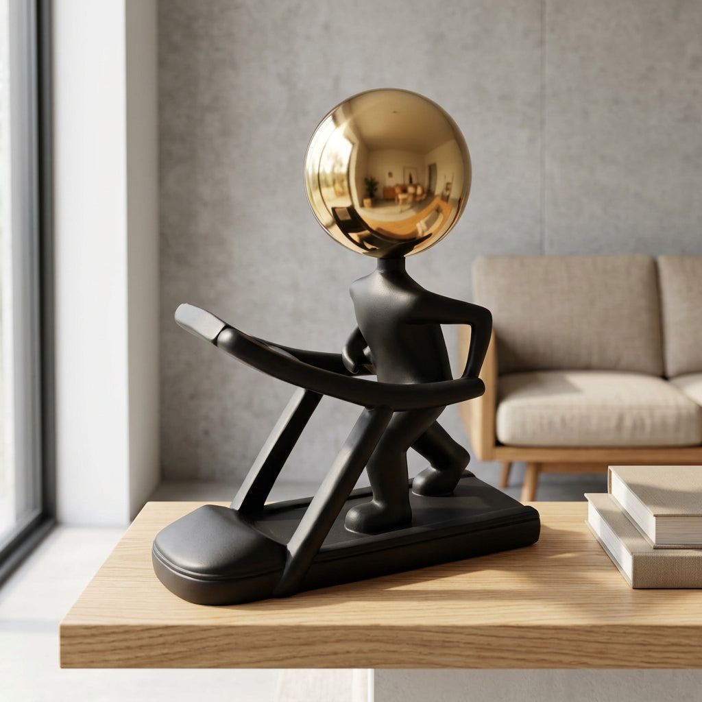 Modern Runner Figures Treadmill with Golden Sphere Head at Zubaidas Homestore