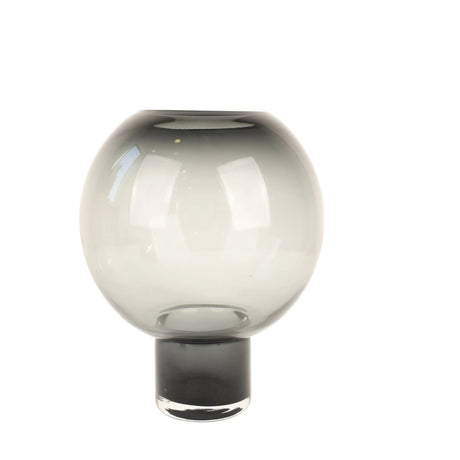 Modern Smoke-Grey Spherical Glass Vase on Wooden Base at Zubaidas Homestore Pakistan