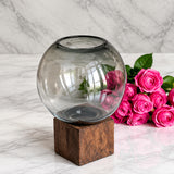 Modern Spherical Glass Vase on Wooden Base at Zubaidas Homestore