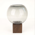 Modern Spherical Glass Vase on Wooden Base at Zubaidas Homestore Pakistan