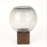 Modern Spherical Glass Vase on Wooden Base at Zubaidas Homestore Pakistan