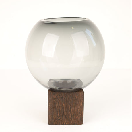 Modern Spherical Glass Vase on Wooden Base at Zubaidas Homestore Pakistan